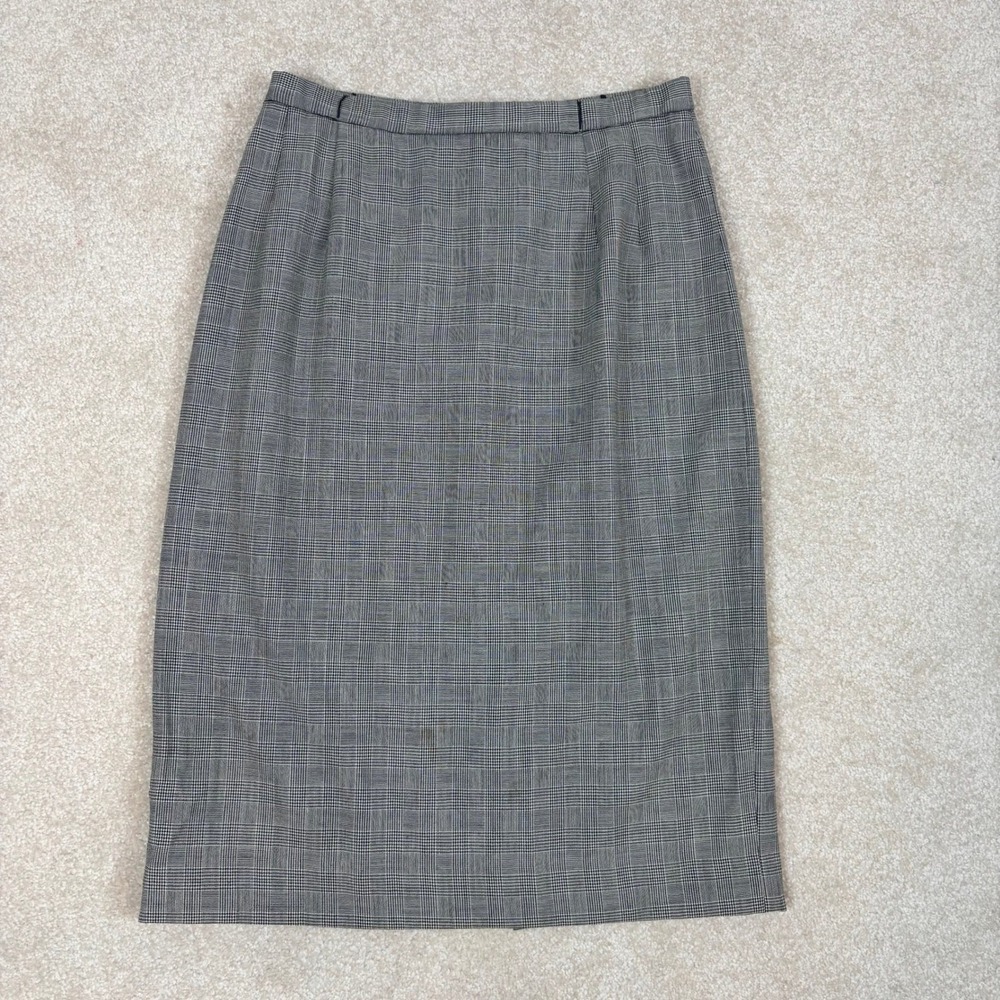 Pendleton Grey Glen Plaid Virgin Wool Pencil‎ Skirt Vintage Made in USA Size 12